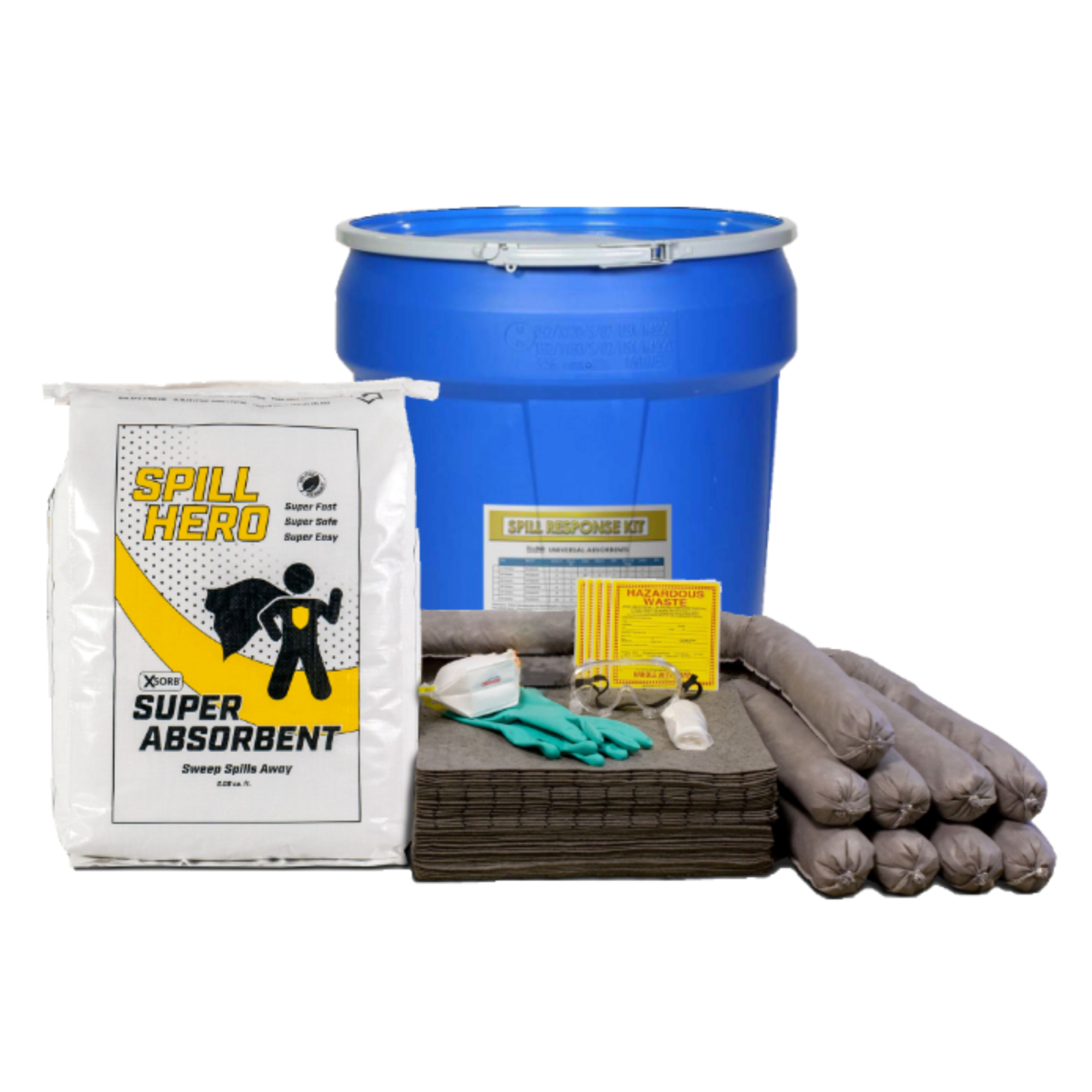 Spill Hero Universal Absorbent Spill Kit - 30 Gal. Lab Pack Drum, Granular, Model# XKD30U